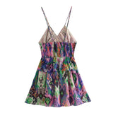 Fashion Bohemia Women Dress New V-neck Elastic Waist Fashion Summer Slip Dress Aesthetic Retro A-line Print Short Dress
