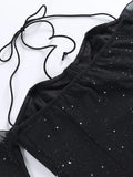 Pbong  Off Shoulder Full Sleeves Sparkly Dress Sexy Halter Mini Dresses For Women Party Night Blackless Slim Fit Vestidos Mujer
