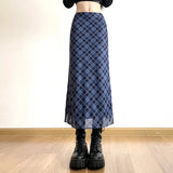 Women Spring Autumn Plaid Print Wrap Hips Skirts Fashion Ankle-Length Sexy Slim Pencil Skirts Preppy Style Girls Slit Midiskirt
