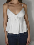 Women's Summer Babydoll Tops Sleeveless Spaghetti Strap Lace Trim Camisole Cami Tank Tops