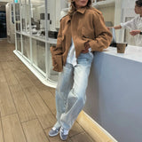 Pbong  New Autumn Casual Women's Fashion Jackets Loose Lapel Zipper Long Sleeve Pockets Female Coats Lady Commute Streetwear