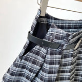 Y2K Checkered Pleated Skirt with Belt Thick Woolen Plaid Short Skirt Teen-girl 9s Preppy Style Autumn Winter Outfit
