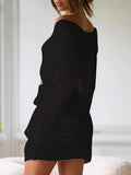Mesh Crochet Long Beach Shirt Women Solid Cover Up Ladies Long Sleeve Hollow Out Sexy Beachwear Bathers Swim Bathing Suit