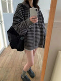 Pbong  2000S American Vintage Striped Patchwork Loose Hooded Sweatshirt Y2k Subculture Casual Zip Up Hooded Cardigan Harajuku Coats