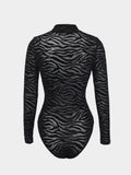 The trend of explosive women fashion sexy perspective long-sleeved slim-fit goddess temperament base onesie