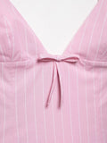 Fashion Sexy V-neck Stripe Pink Bow Short Dress New Sleeveless Slim Sweet Chi Slip Dress Streetwear Y2K Woman Clothing
