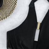 3 Piece Solid Halter Bikini Women Sexy Swimsuit & Beach Skirt Black Swimwear Bathers Bathing Swimming Suit Female Beachwear