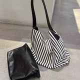 Pbong  Women'S Shoulder Tote Bags Bucket Handbag Trend Canvas Stripe Popular Eco Bag Shopping Designer Woman Large Capacity Armpit Bag