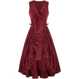 Medieval Women Renaissance Lace-Up Vest Dress Irregular Hem Dress Sleeveless Sweetheart U-Neck Gothic Pirate Cosplay Costume