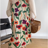 Midi Print Skirts Women Vintage Summer Holiday Back-slit Mujer Aesthetic Prairie Style Office Lady Ins Temperament Casual Daily