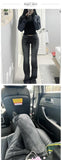 Vintage Distressed Low Waist Jeans Grunge Asymmetrical Waist Denim Pant Korean Fashion Black Flare Jeans Kpop Streetwear