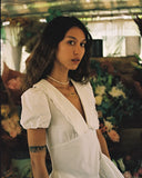 Puff Sleeve Sweet Chic Short Dress High Wasit Fashion Pleated White Summer Dress 2025 V-neck Turn Down Collar Vacation Vestidos