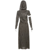 Harajuku Punk Midi Dress Women Mall Goth Streetwear Y2k E-girl Cyber Hooded Dress Vintage Hipster Casual Dress