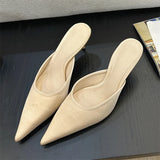 Pbong  New Summer Concise Pointed Toe Women Slippers Fashion Thin Low Heels Party Pumps Mules Slide Shoes