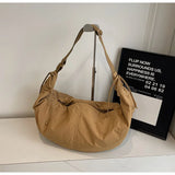 Chic Soft Nylon Crossbody Bag with Gathered Strap Casual Drawstring Crescent Shoulder Purse for Women Everyday Large Tote Bag
