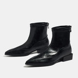 Pbong  Spring Autumn Fashion Pointed Toe Zipper Ankle Boots Women Soft Leather Short Booties Square Low Heels Ladies Shoes