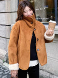 Y2K Faux Lamb Suede Jacket Women Warm Winter Streetwear Retro Coat Korean Casual Loose Long Sleeve Single Breasted Outwear