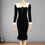 Women's High Waist Ruffled Maxi Dress Autumn And Winter Knitted Slim Long Dress Women's Retro Dress Fashionable And Elegant