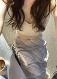 Plaid Skirt Vintage Women Elegant Sweet Korean Style Mid Skirt Y2k Harajuku fashion A-line summer Aesthetics Skirts