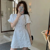 Pbong  Chic Women Floral Dress Short Sleeve Single-breasted Korean Fashion Summer New A-Line Elegant Dresses Vestidos