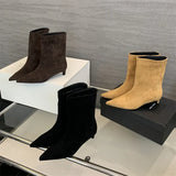 Vintage Pointed Toe Women Ankle Boots Designer Thin Low Heel Shoes Modern Short Botas Autumn Winter Zapatos De Mujer