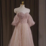 Pbong  Pink Evening Gown Women's New  Ele Fairylike Host Daily Wear ort Sve Korean Sle Pure Color Pearl Embellied