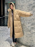 Korean Jacket Women Winter X-long Parkas Solid Hooded Thicken Warm Female Snow Wear Coat Padded Loose Clothes