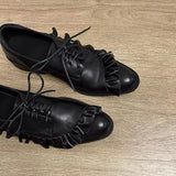 Pbong  Fashion Lace-up Genuine Leather Women Pumps Shoes Woman Mid Heels Loafers Shoes Round Toe Summer Casual Party Ladies 35-40