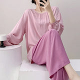 Pbong  Oversized Sleepwear Female 2PCS Pajamas Spring Summer New Viscose Nightwear Pijamas Suit Casual Loose Contrast Color Homewear