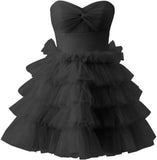 Pbong  Teen’s Short Tulle Homecoming Dress A Line Strapless Tiered Party Prom Dress Mini Cocktail Gowns for Women