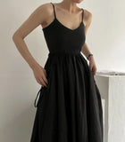 A-line Pocket Street Cargo Dress V-neck Solid Color Gray Pleated Dress Sleeveless Korean Chic Long Dress 2025 Summer New
