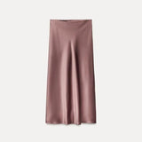 2025 Pink Sweet Satin Long Skirt New Solid Color High Waist Elegant Slim Summer Women Skirt Fashion Party Female Clothing
