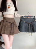 Pu Sexy Pleated Skirts Women High Waist Vintage Mini A Line Skirt Fall Winter Casual Preppy Style Female Sweet Retro Skirt