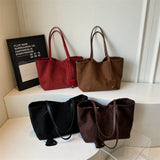 Pbong  Women Flannel Large Capacity Shoulder Bag Winter Retro Soft Tote Bag Luxury Designer New Trend Female Handbags