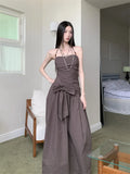 Ruched Backless Halter Maxi Dress For Woman Summer 2025 Tunic Ball Gown Strapless Long Dress Elegant Party Clothes