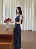 Lace Pathwork Sleeveless Long Modest Dress Summer 2025 Party Evening Dress 2025 V Neck Tunics A Line Midi Dress Clothes