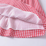 Pbong  Holiday Plaid Print Off Shoulder Mini Dress Retro Women Short Sleeve Low Waist Ruched Hem Ball Gown Swing Mini Robe Party
