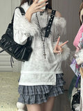 Women Harajuku Shoujo Girl Japanese Y2k Top Coquette 2000s Off Shoulder Goblin Core T-Shirt Long Sleeve Tees Gyaru Grunge Punk