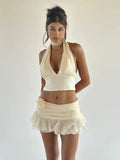 Sexy Ruffle Skirt Two Piece Set Women Fashion Halter Crop Tops And Mini Skirt Matching Sets Club Party Two Piece Sets