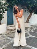 Summer Women Backless Sling Dress Sexy Loose V Neck Sleeveless Split Maxi Dresses  New Female Beach Vacation Party Robes
