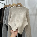 Women Sweater with Zipper Waist Long Sleeve Pullovers Zip Plain Knitted Jumper Teen-girl Fashion Fall Winter Y2K Outfit