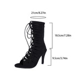 Pbong  High Quality Black Cross Tied Thin High Heels Sandals Women Summer Jazz Dancing Gladiator Bootie Female Peep Toe Suede Shoes 43