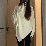 Turtleneck Pullover Poncho for Women Sweater Asymmetric Long Sleeve Knitted Tops Solid Autumn Winter Elegant Casual