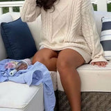 Vintage Women Knitted Pullovers Elegant Casual Oversize Long Sleeve Sweaters Autumn Winter Solid Lady Sweaters Street