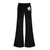 Pbong  Casual Sequined Star Pattern Flare Pants Y2K Basic Basic Low-Waisted Pants Women Autumn Spring Fashion Streetwear Ladies