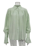 Casual Loose See-Through Shirts Women's Autumn Lapel Long Sleeve Patchwork Blouse Top Streetwear Female Solid Shirts Top