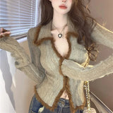 Sexy American High End Zipper Sweaters Patchwork Color Y2k Aesthetic Punk Harajuku Girl Coats Slim Fit Vintage Gothic Clothing