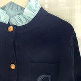 Knitted Women's Cardigan Embroidered Letter Pocket Single Breasted Women's Knitted Sweater Jacket Detachable Ruffle Collar