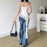 Pbong  Sexy One Shoulder Sexy Spicy Girl Ruffle Edge Strap Camisole Women Tank Top Slimming Thin Outerwear Strapless Tube Top Female