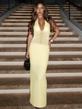 Splice Mesh See Through Long Dress Female Fashion Sexy Backless Deep V neck Elegant Banquet Dress High Street Lace Up